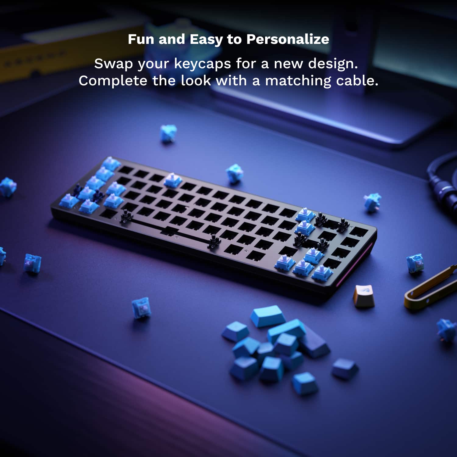 "Fun and Easy to Personalize: Swap your keycaps for a new design. Complete the look with a matching cable."