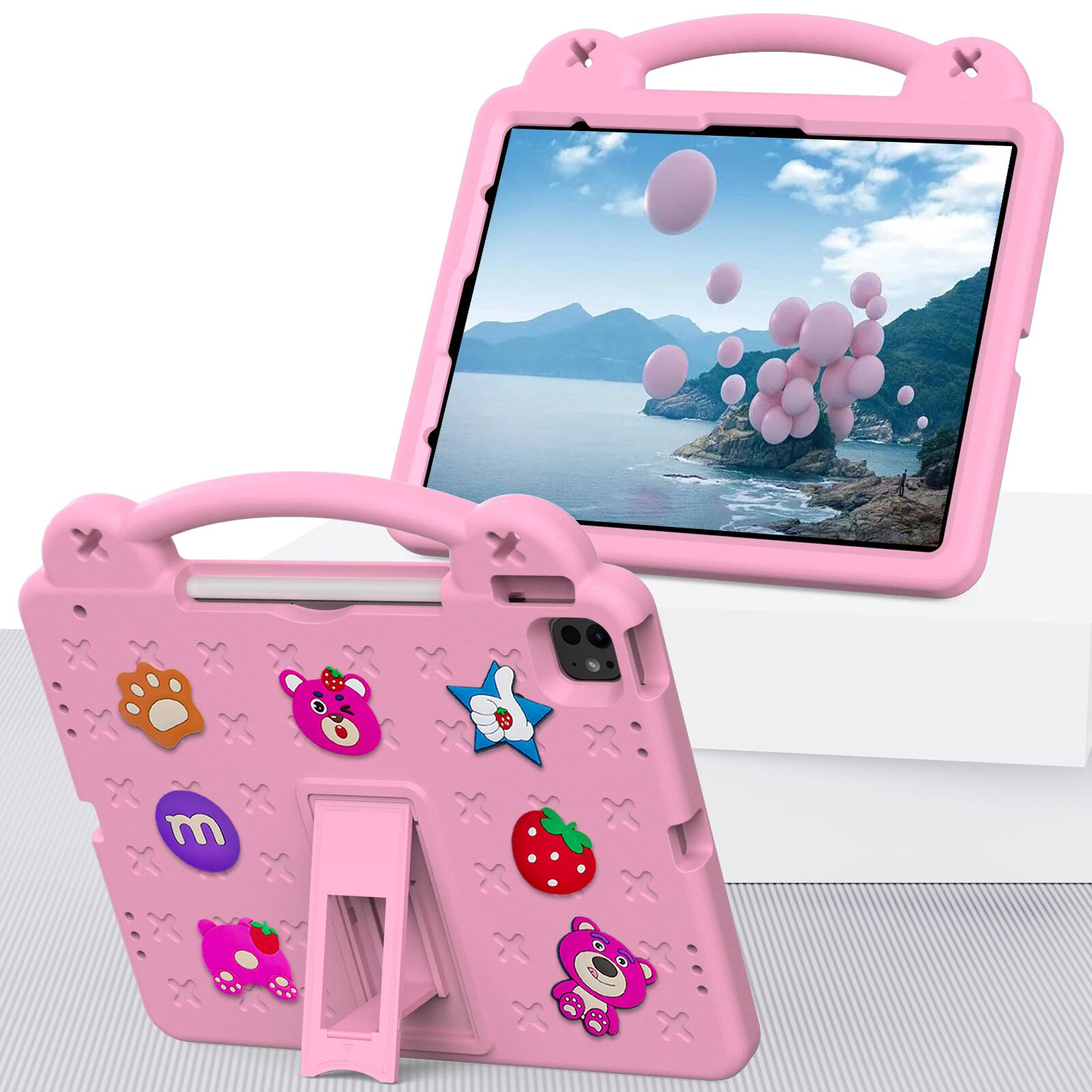 Alt View 5. Dteck - For iPad Air 13'' (M4)2026/(M3)/ (M2)& iPad Pro 13'' (M5)2025/(M4)2024 Cartoon Kid Case Kickstand Handle Grip Shockproof - Pink.