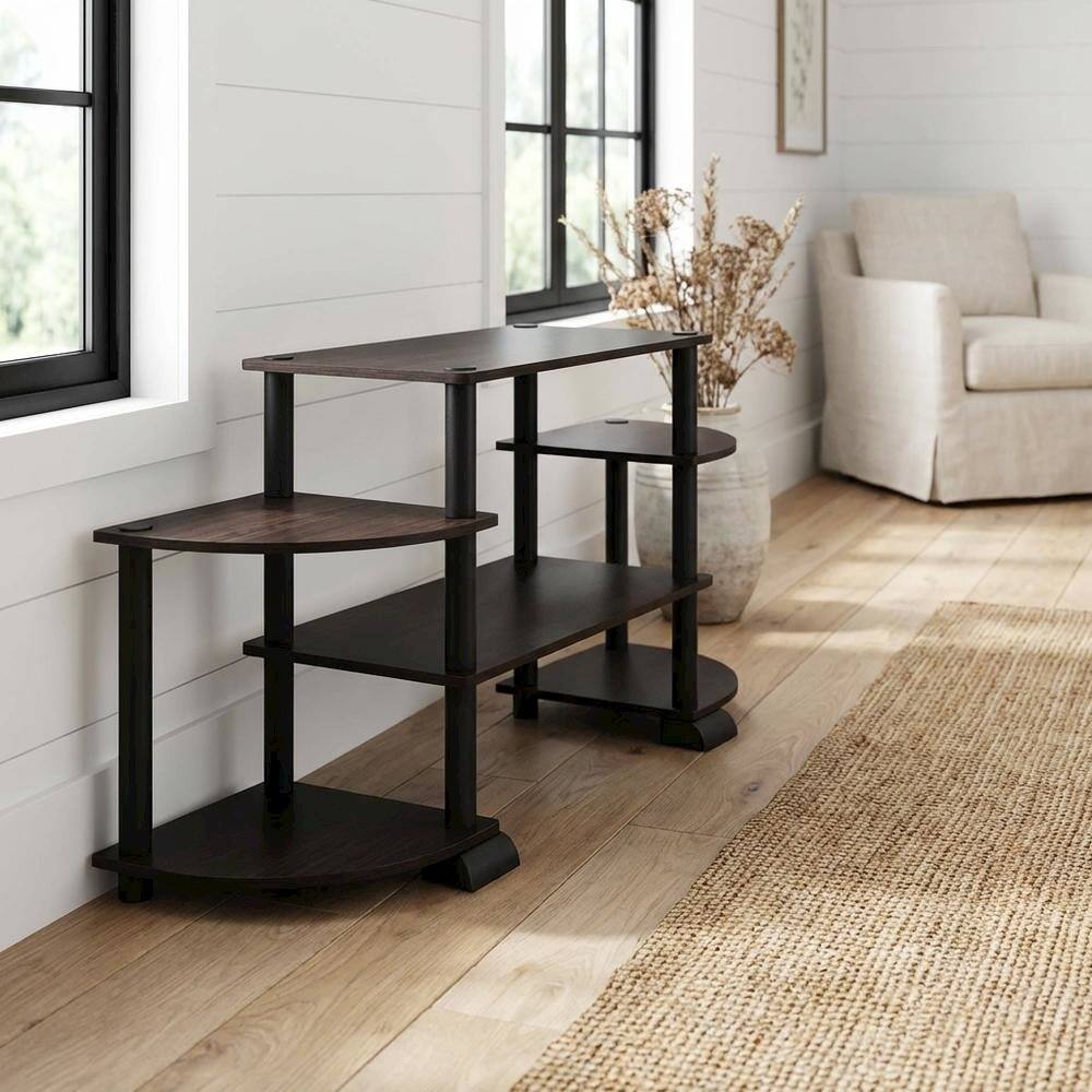 Alt View 1. FurniFact - TV stand in Espresso/Black, composite wood, PVC tubes, modern style - Brown.