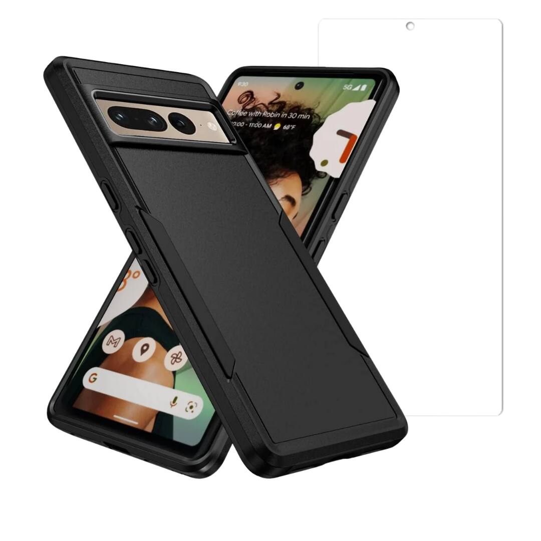 Entronix - Pixel 7 Pro Bundle - Durable Dual-Layer Case with Clear Screen Protector - Black