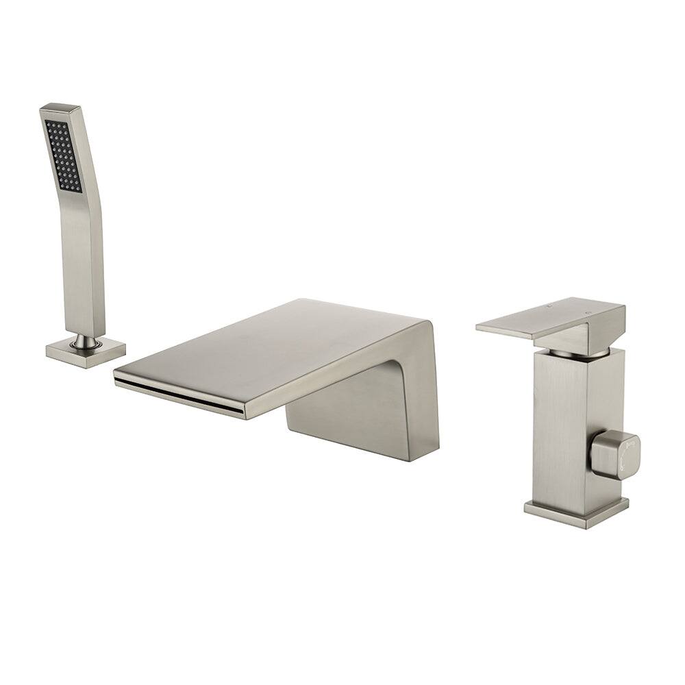 Alt View 1. Boyel Living - Brushed Nickel Bathtub Waterfall Faucet with Hand Shower and Separate Hot/Cold Handles - Brushed Nickel.