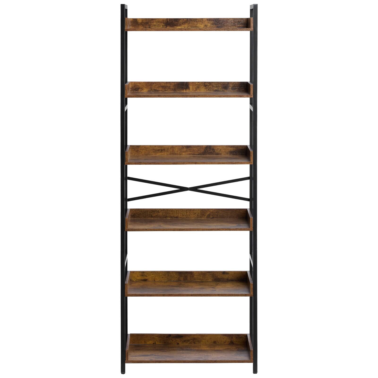 Alt View 5. VEVOR - Metal Bookshelf, 6-Tier Industrial Bookshelf, Tall Wide Rustic Vintage Storage Bookcase with Open Shelves - Brown.