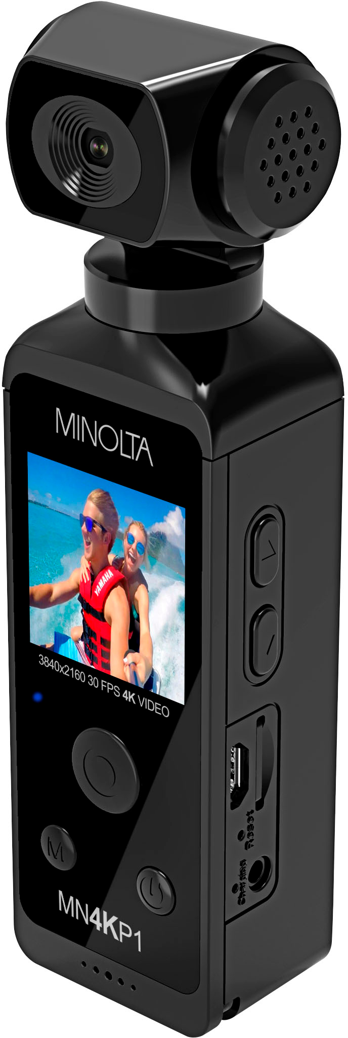 Back View: Minolta - MN4KP1 4K Video 16.0-Megapixel Waterproof Camcorder Bundle - Black