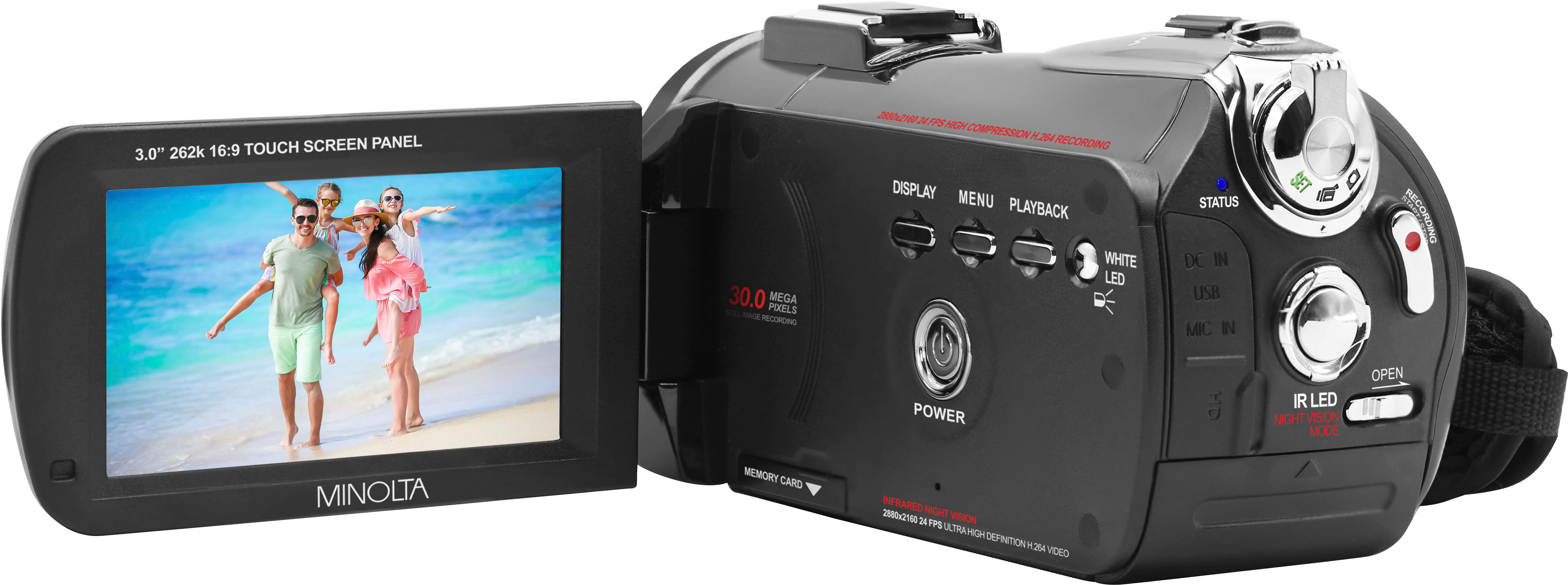 Back View: Minolta - MN4K40NV 4K Video 30-Megapixel Night Vision Camcorder - Black