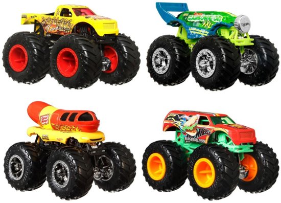 Hot Wheels Monster Trucks, Transporter and Track with 1:64 Scale