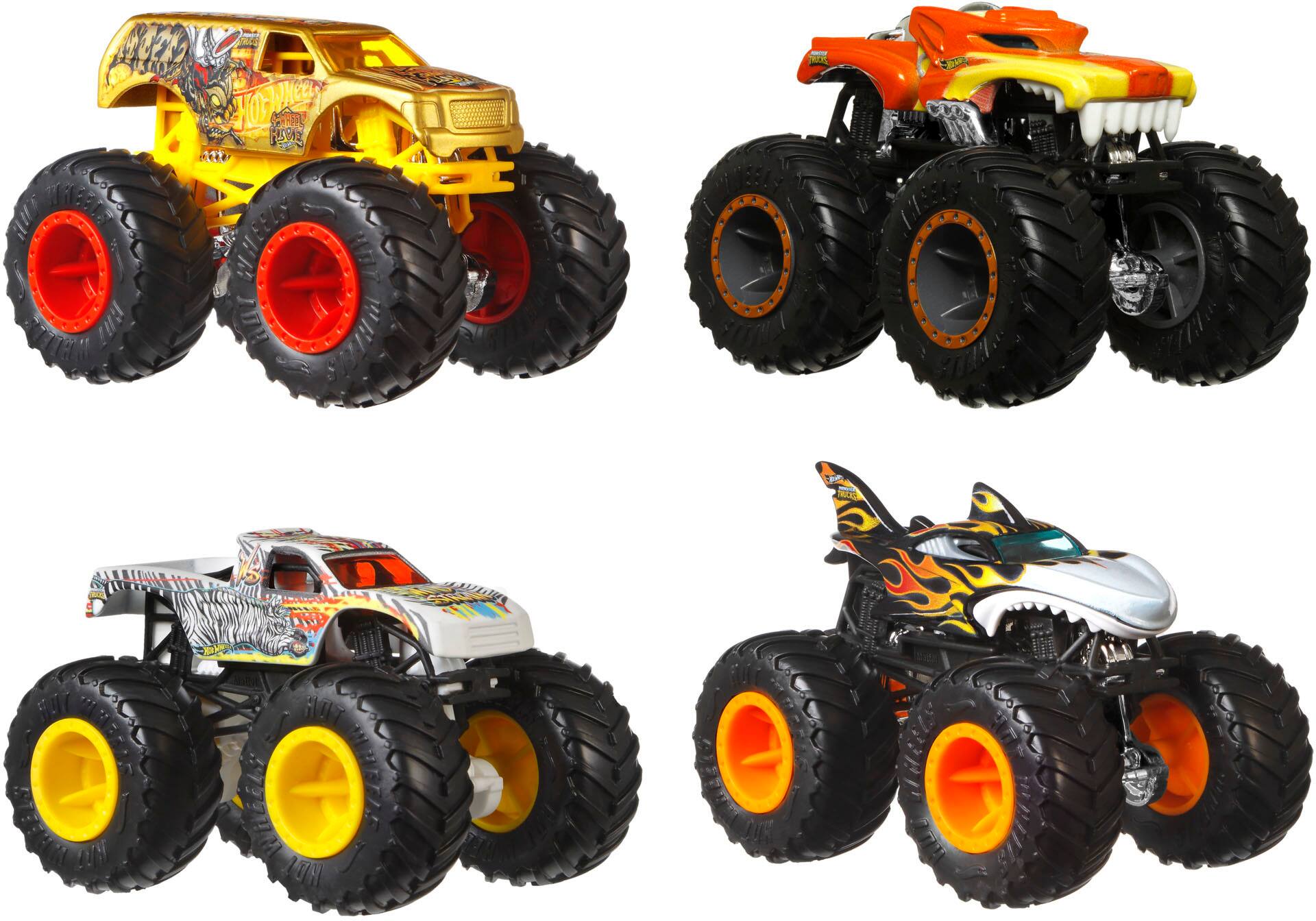 Hot Wheels Monster Trucks, Transporter and Track with 1:64 Scale