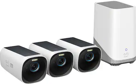 eufy - eufyCam 3, 3-Outdoor Wireless 4K Solar Powered Security Cameras with HomeBase 3 - White