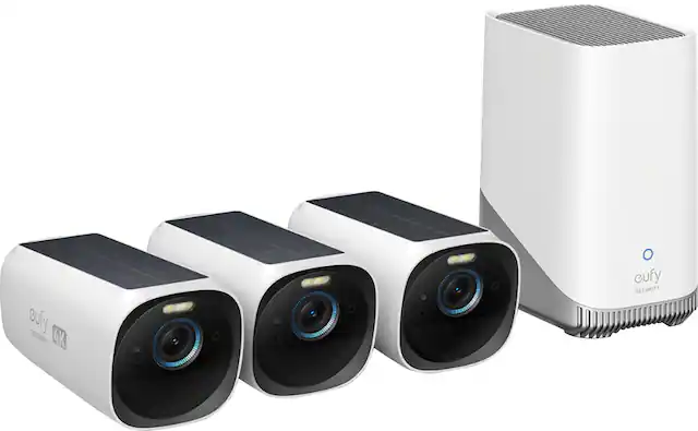 Front. eufy Security - eufyCam 3 3-Camera Indoor/Outdoor Wireless 4K Security System - White.