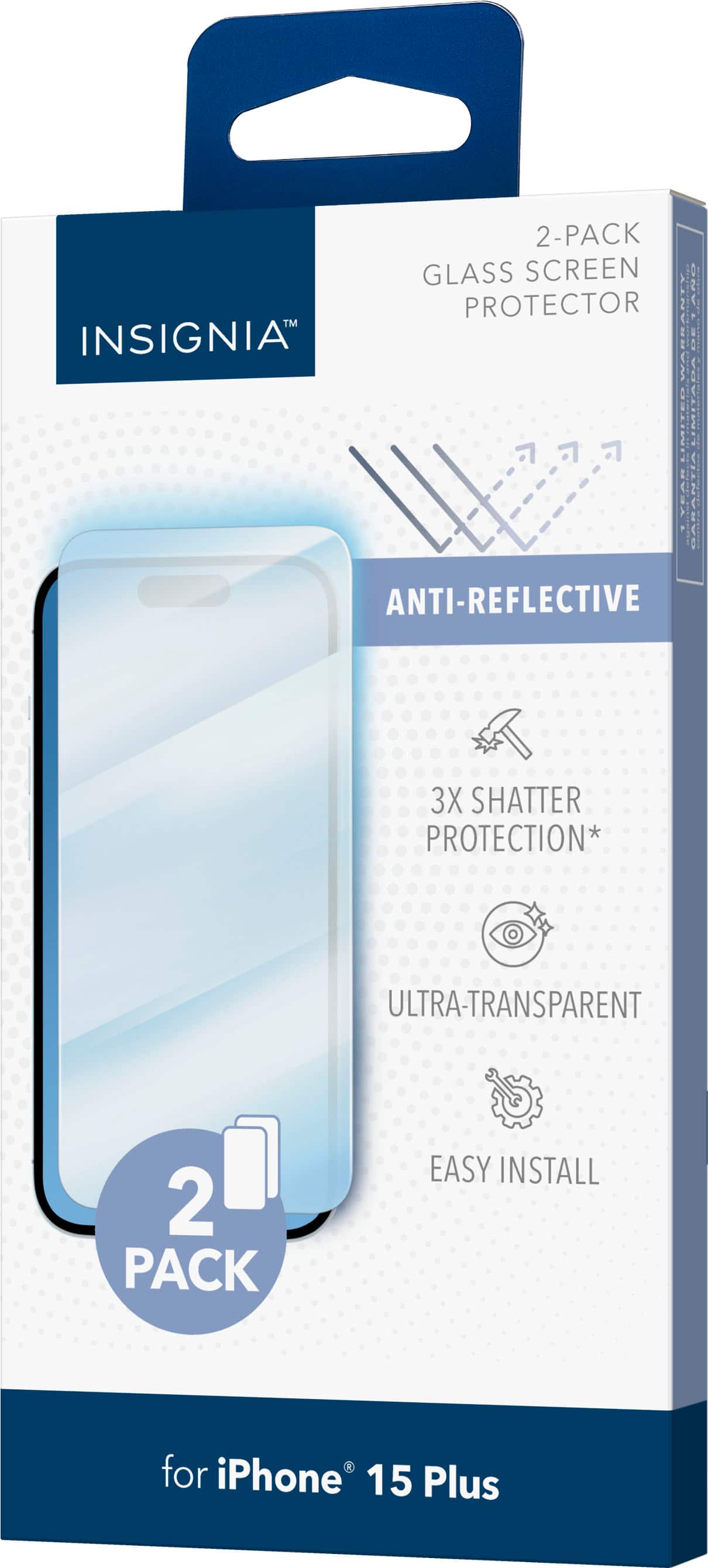 INSIGNIA 2-PACK GLASS SCREEN PROTECTOR | ANTI-REFLECTIVE | 3X SHATTER PROTECTION | ULTRA-TRANSPARENT | ULTRA 2 PACK | EASY INSTALL | for iPhone 15 Plus