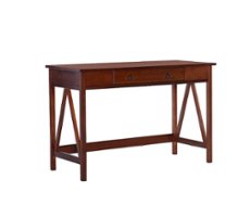 Linon Home Décor - Tressa Solid Wood Desk With Drawer - Antique Tobacco Brown - Front_Zoom