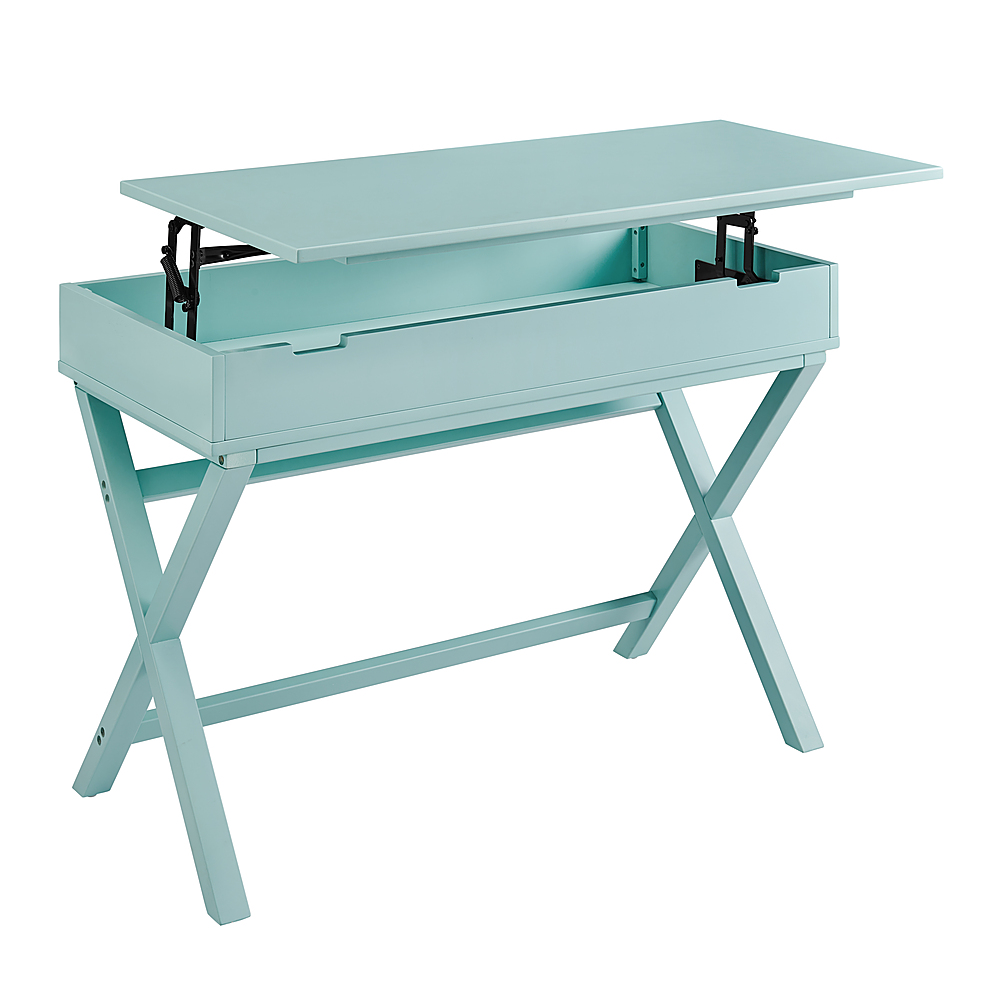 Angle View: Linon Home Décor - Penrose Campaign-Style Lift-Top Desk - Pastel Turquoise