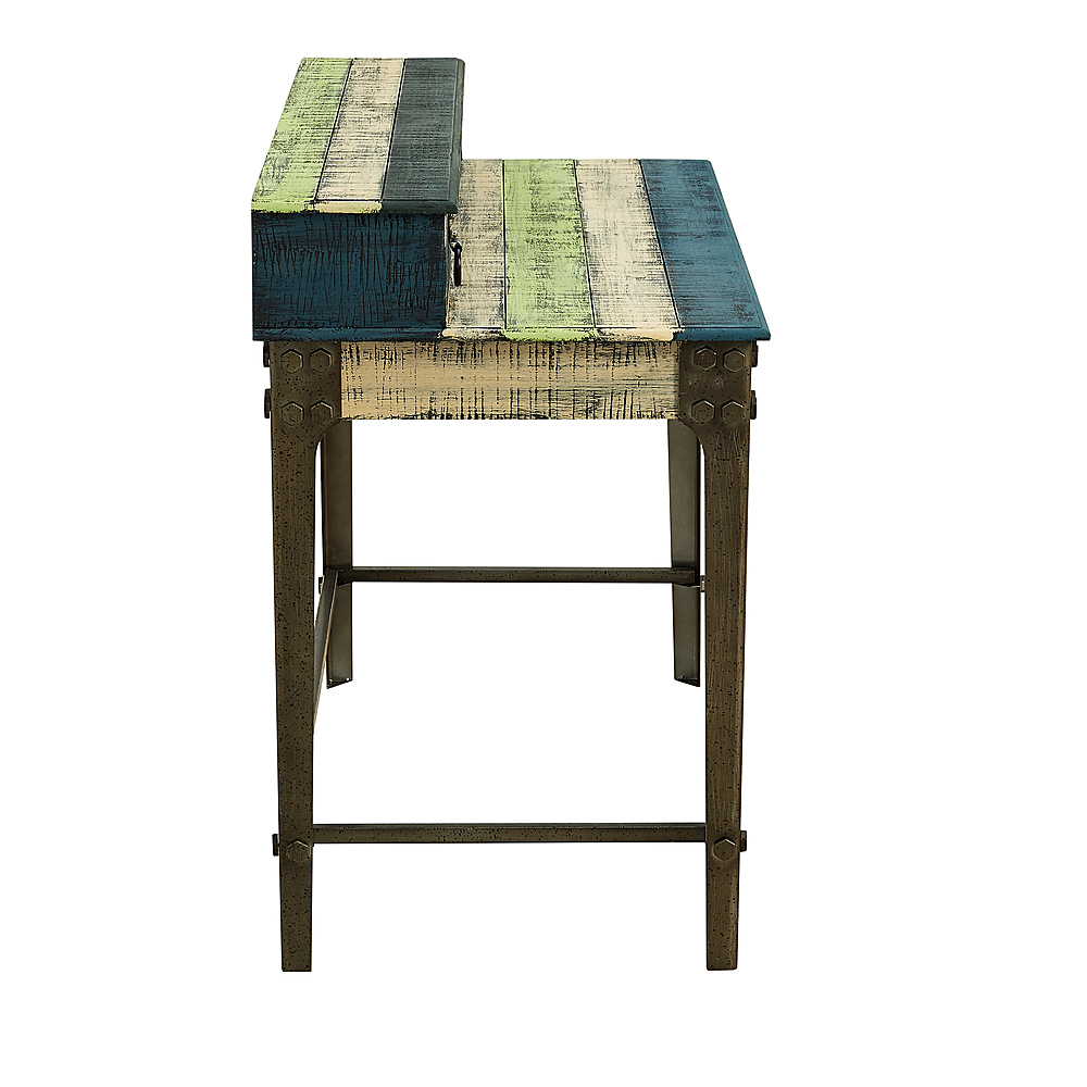 Left View: Linon Home Décor - Calson Three-Drawer Weathered Industrial-Style Desk - Multicolor Stripes