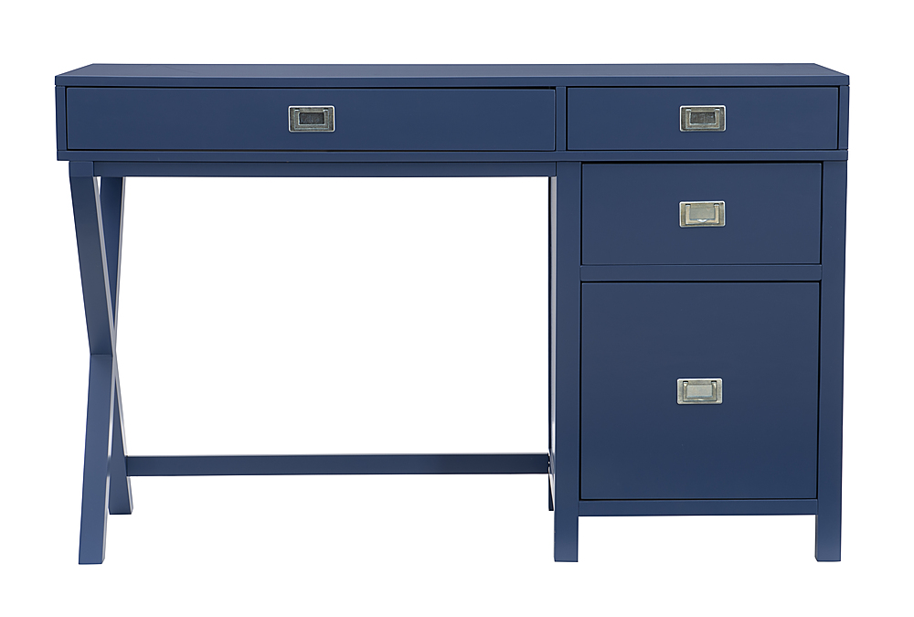 Angle View: Linon Home Décor - Penrose Four-Drawer Side Storage Desk - Navy Paint / Silver Hardware