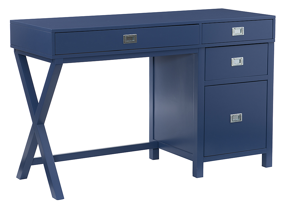 Linon Home Décor - Penrose Four-Drawer Side Storage Desk - Navy Paint / Silver Hardware