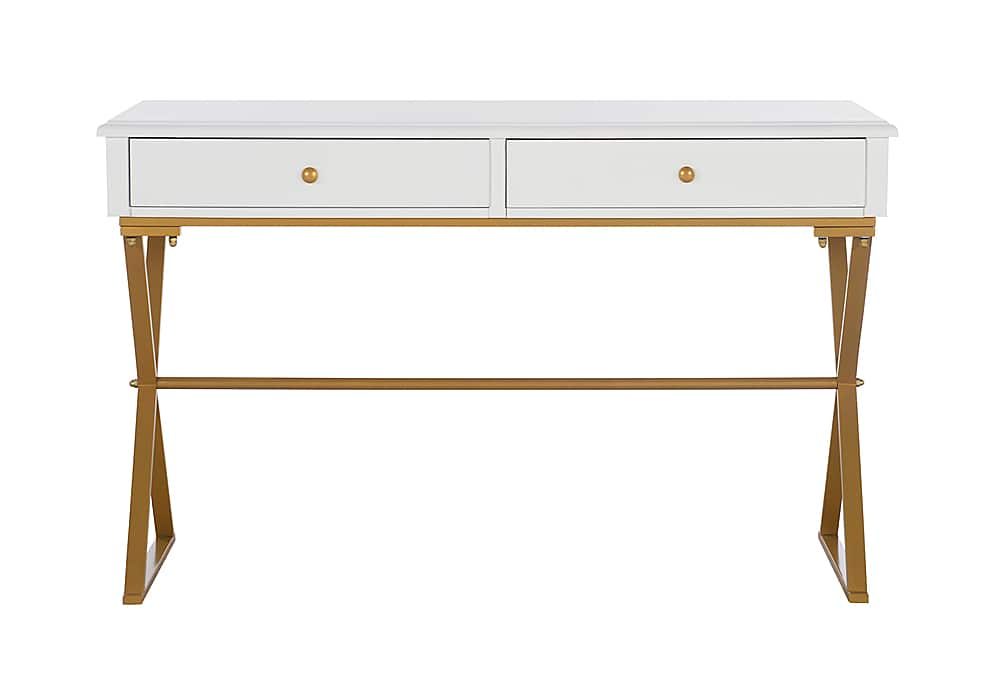 Angle View: Linon Home Décor - Edmore Two-Drawer Campaign Desk - White & Gold