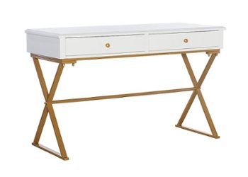 Linon Home Décor - Edmore Two-Drawer Campaign Desk - White & Gold - Front_Zoom