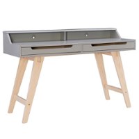 Linon Home Décor - Stanley Two-Drawer Desk With Hutch Shelf - Natural & Gray - Front_Zoom