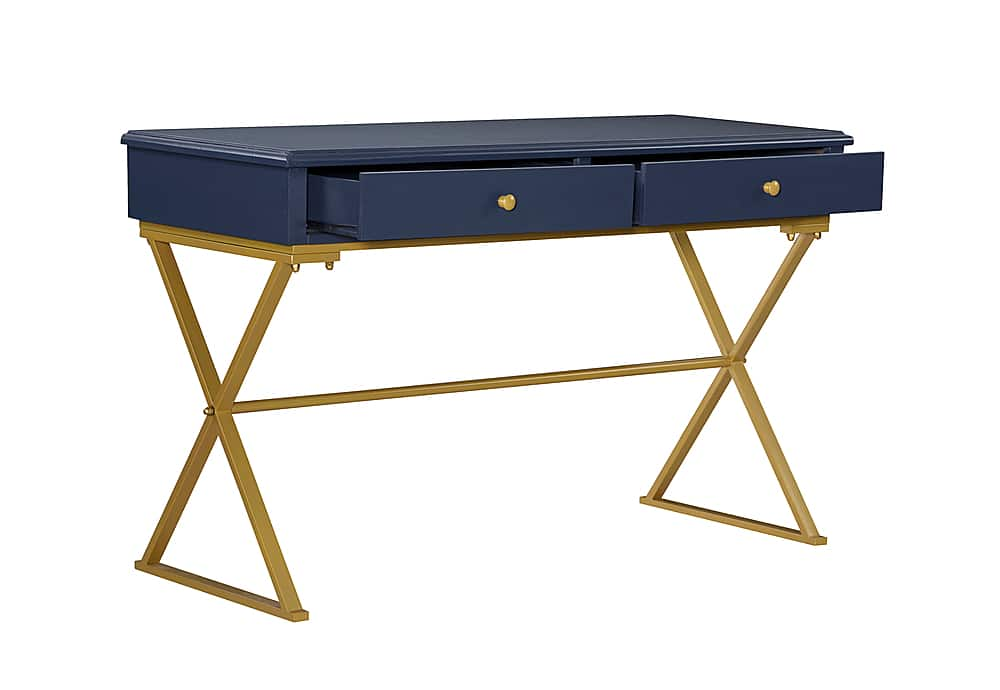 Angle View: Linon Home Décor - Edmore Two-Drawer Campaign Desk - Blue & Gold