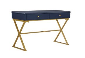 Linon Home Décor - Edmore Two-Drawer Campaign Desk - Blue & Gold - Front_Zoom