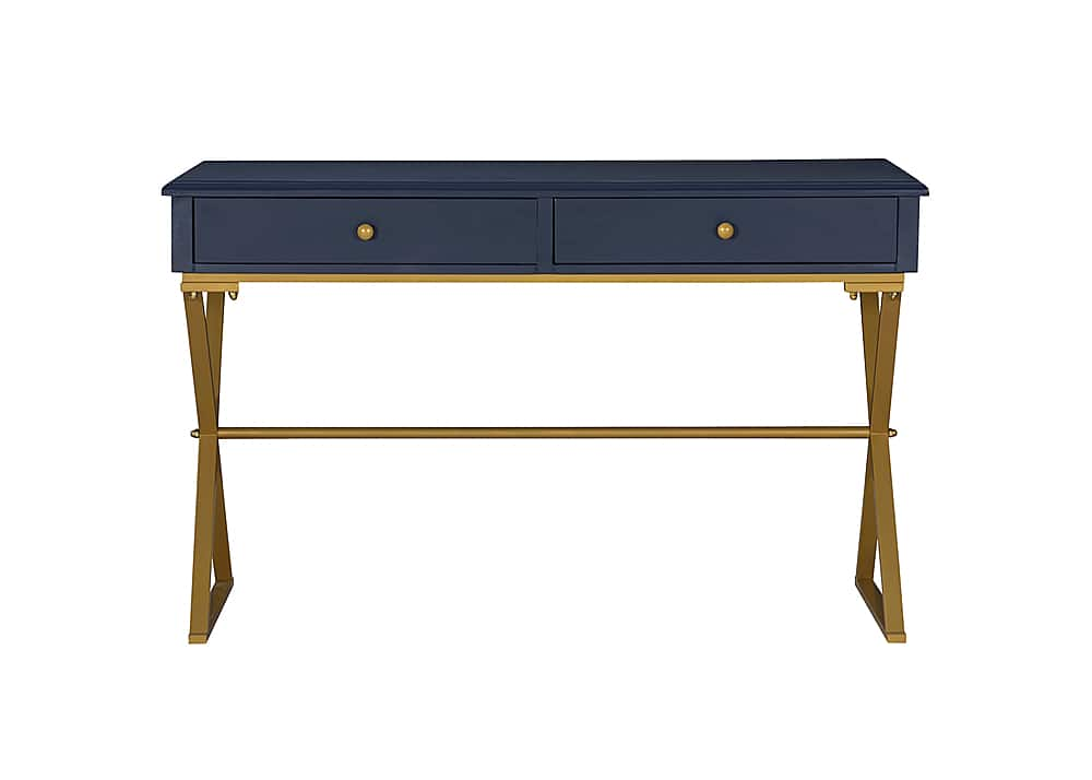 Left View: Linon Home Décor - Edmore Two-Drawer Campaign Desk - Blue & Gold