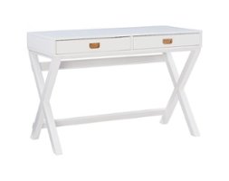Linon Home Décor - Penrose Two-Drawer Campaign-Style Writing Desk - White - Front_Zoom