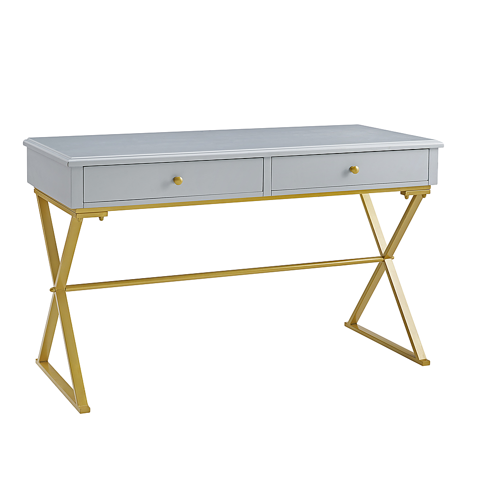 Linon Home Décor – Edmore Two-Drawer Campaign Desk – Gray & Gold Sansujyuku sansujyuku.com