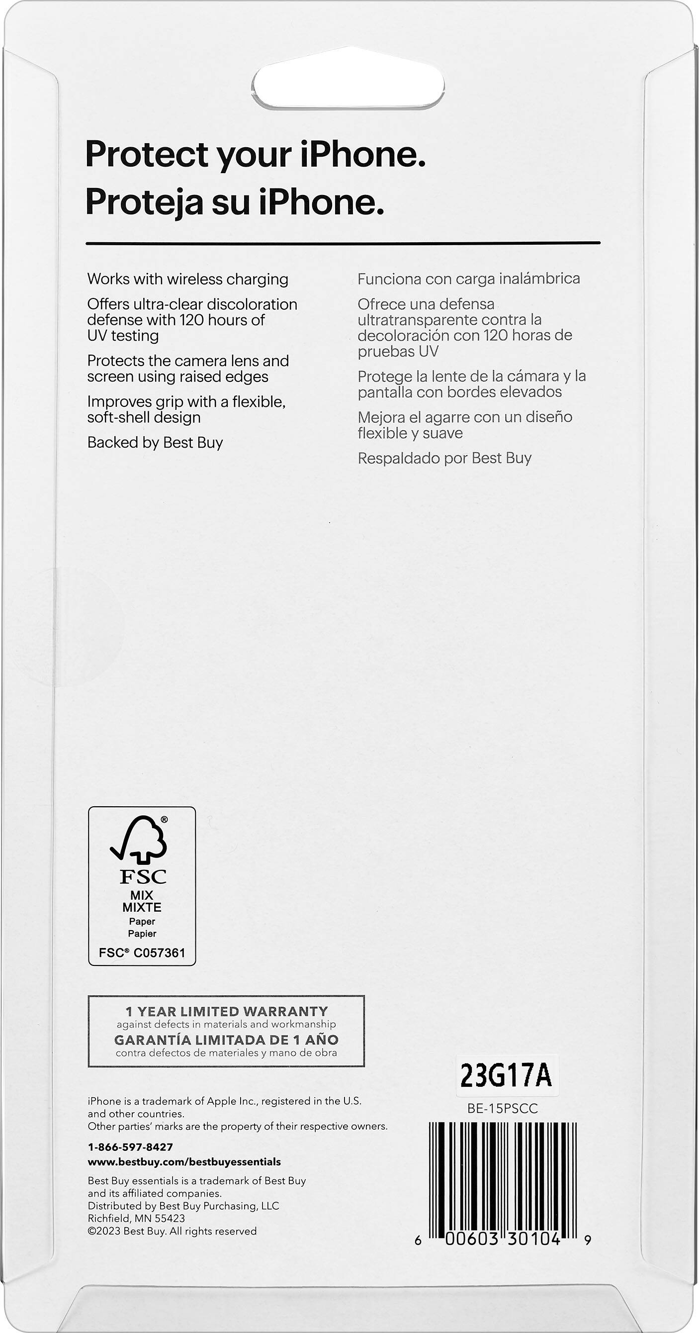 Alt View 14. Best Buy essentials™ - Soft-Shell Case for iPhone 15 Pro - Clear.