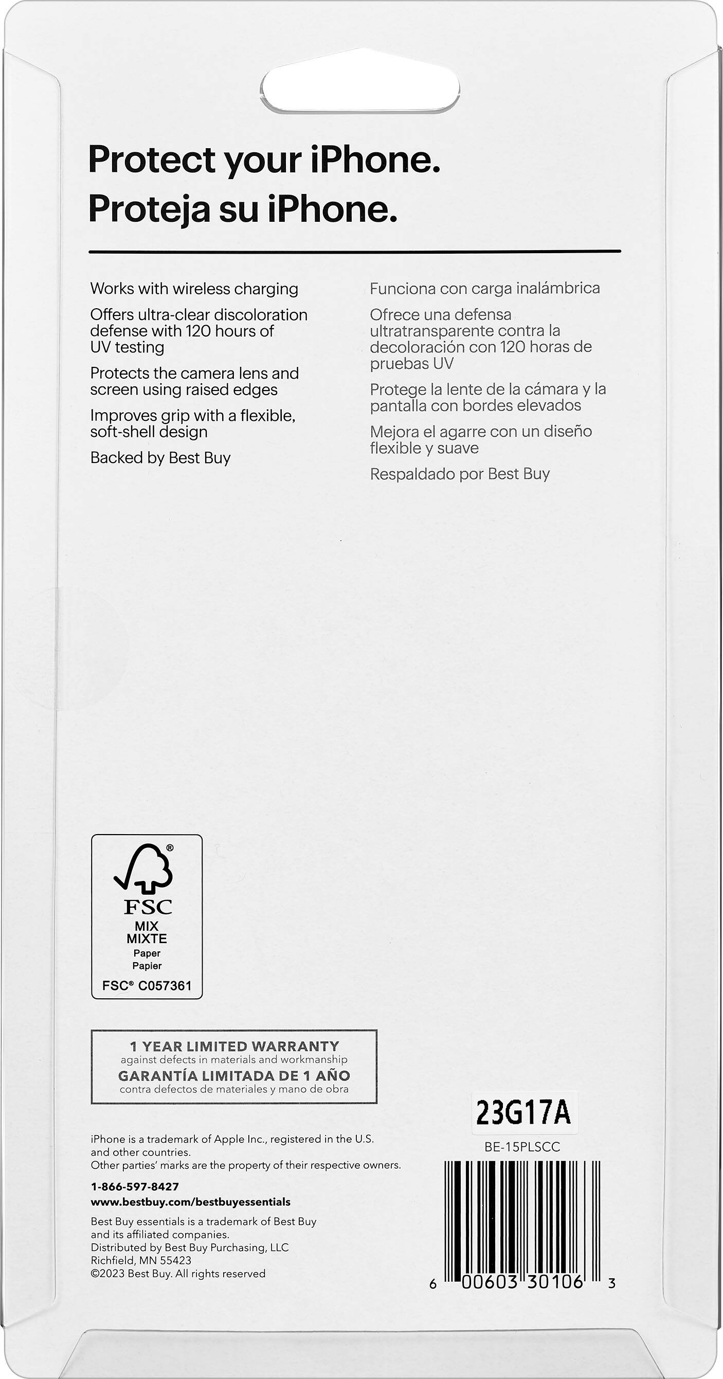 Alt View 14. Best Buy essentials™ - Soft-Shell Case for iPhone 15 Plus - Clear.