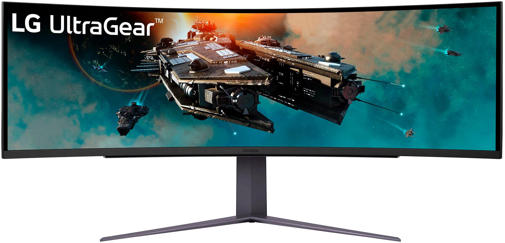Front. LG - UltraGear 49" LED Curved Dual QHD 1-ms FreeSync Monitor with HDR (DisplayPort, HDMI, USB) - Black.