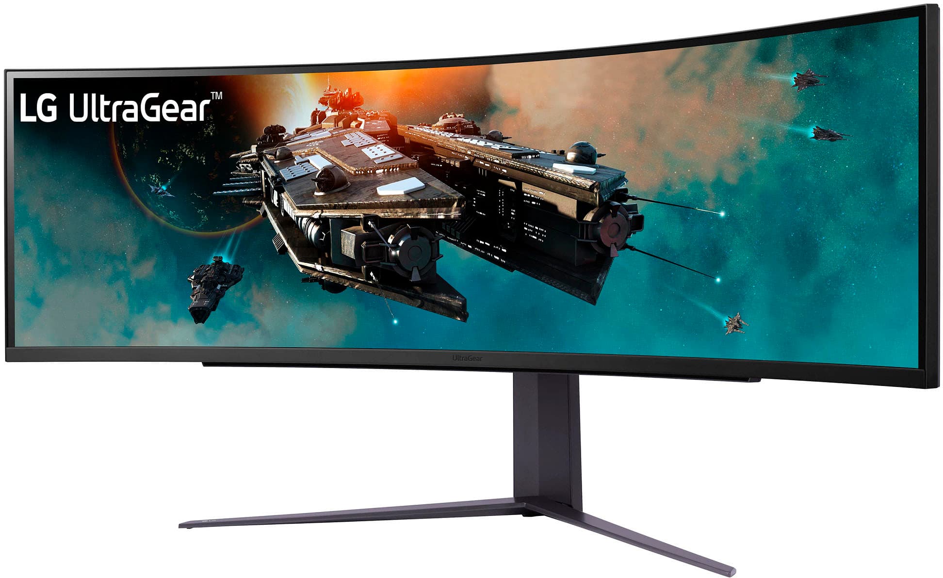 Left. LG - UltraGear 49" LED Curved Dual QHD 1-ms FreeSync Monitor with HDR (DisplayPort, HDMI, USB) - Black.
