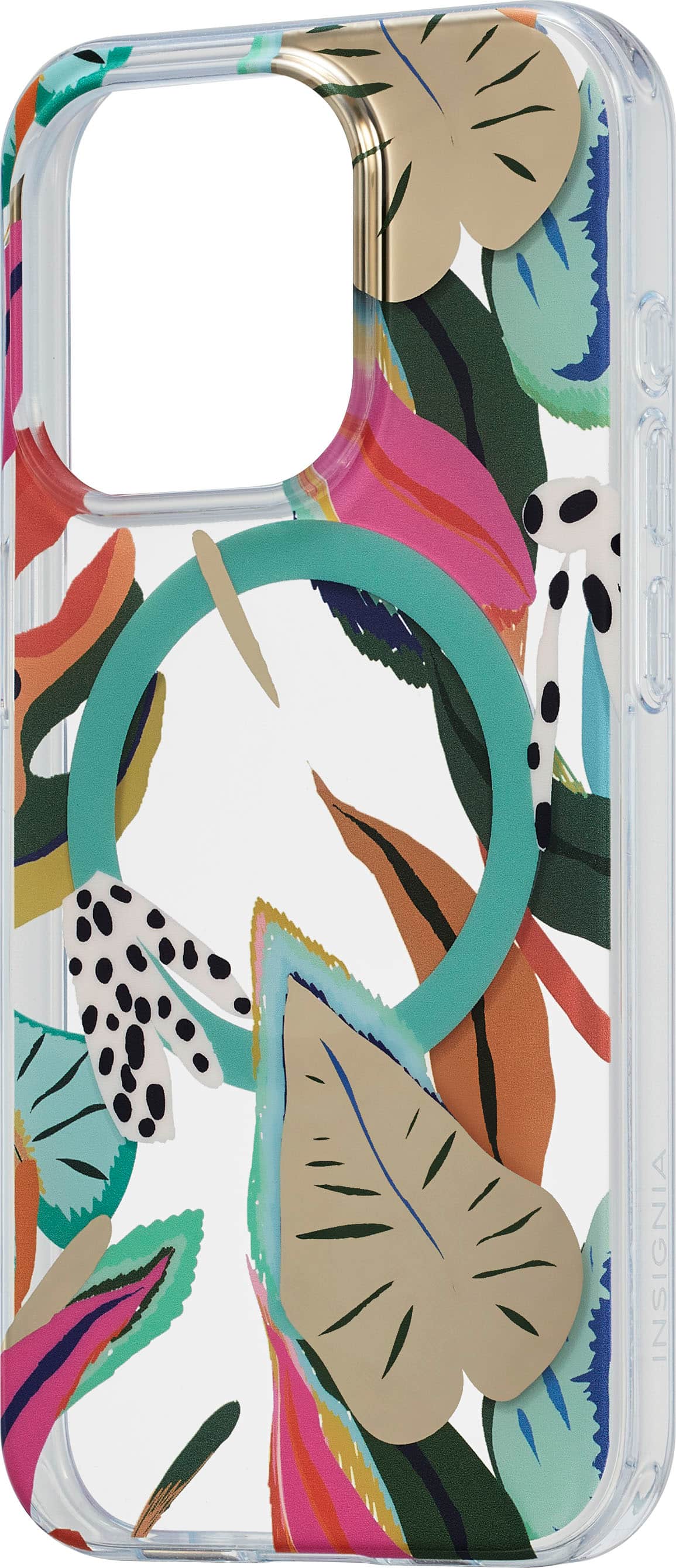 Alt View 14. Insignia™ - Hard-Shell Case with MagSafe for iPhone 15 Pro - Tropical Leaves Pattern.