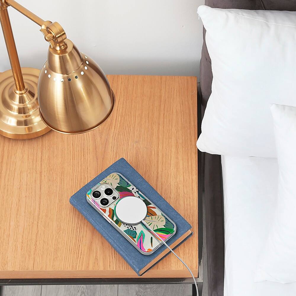 Alt View 12. Insignia™ - Hard-Shell Case with MagSafe for iPhone 15 Pro - Tropical Leaves Pattern.
