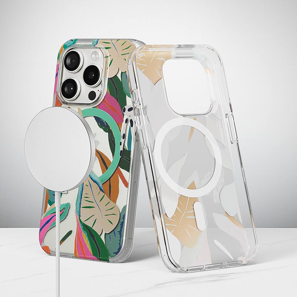 Alt View 13. Insignia™ - Hard-Shell Case with MagSafe for iPhone 15 Pro - Tropical Leaves Pattern.