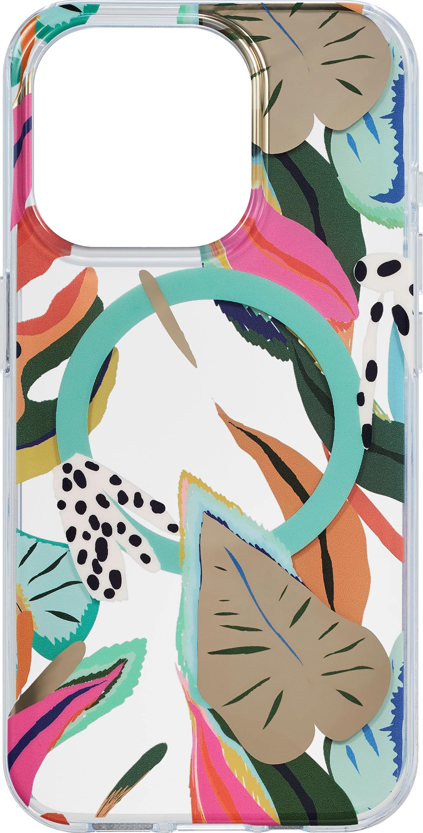 Angle. Insignia™ - Hard-Shell Case with MagSafe for iPhone 15 Pro - Tropical Leaves Pattern.