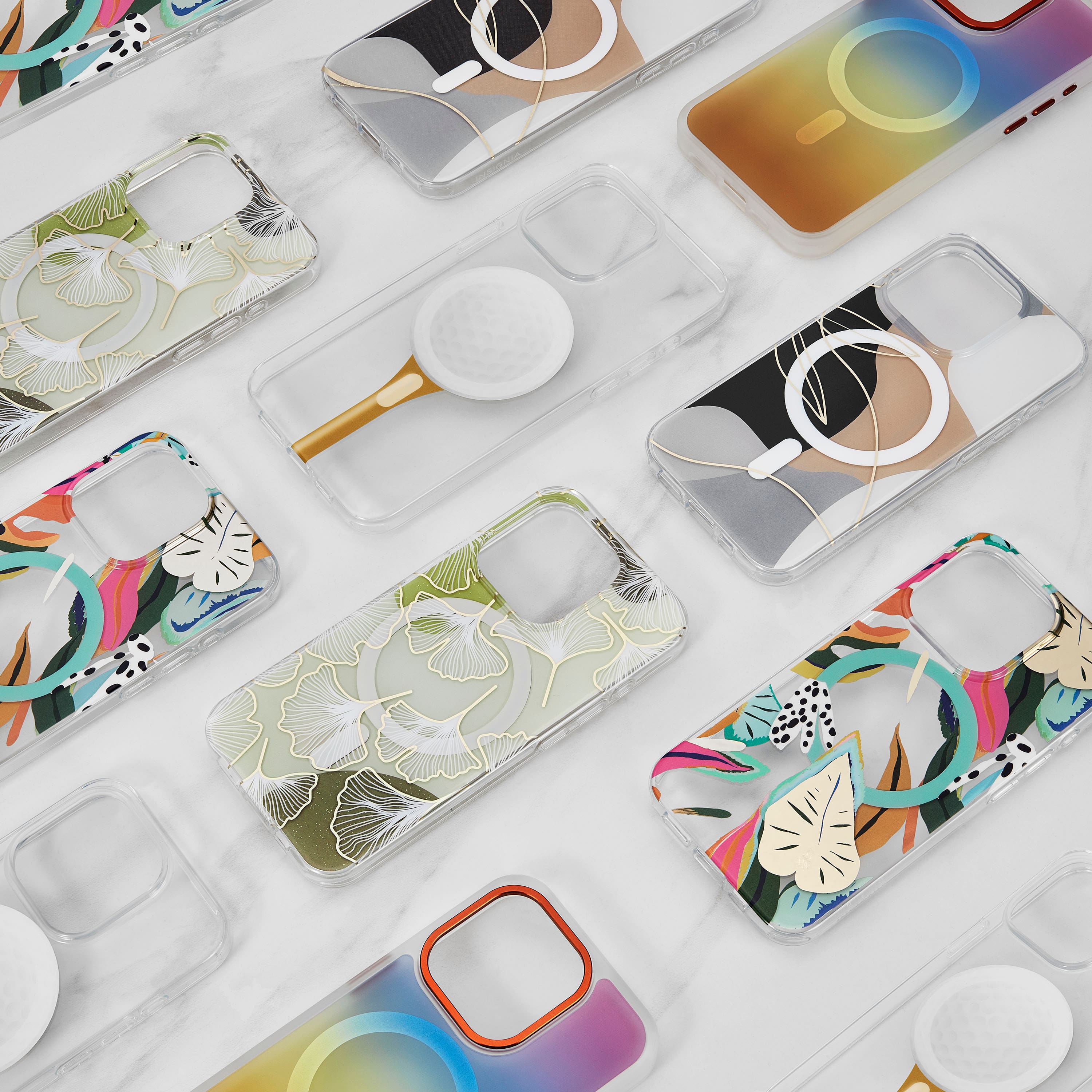 Alt View 3. Insignia™ - Hard-Shell Case with MagSafe for iPhone 15 Pro - Tropical Leaves Pattern.