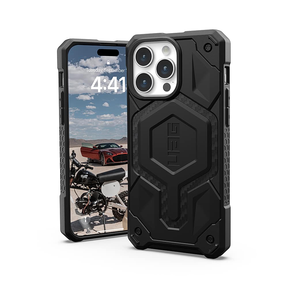 Front. UAG - Monarch Pro Series Case with Magsafe for Apple iPhone 15 Pro Max - Carbon Fiber.