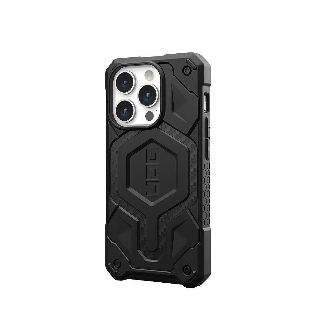 Left. UAG - Monarch Pro Series Case with Magsafe for Apple iPhone 15 Pro - Carbon Fiber.