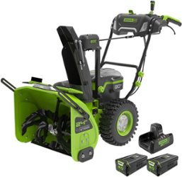 Greenworks - 80V 24” Cordless Brushless Two-Stage Snow Blower with (2) 4.0 Batteries and Dual-Port Turbo Charger - Green - Angle_Zoom