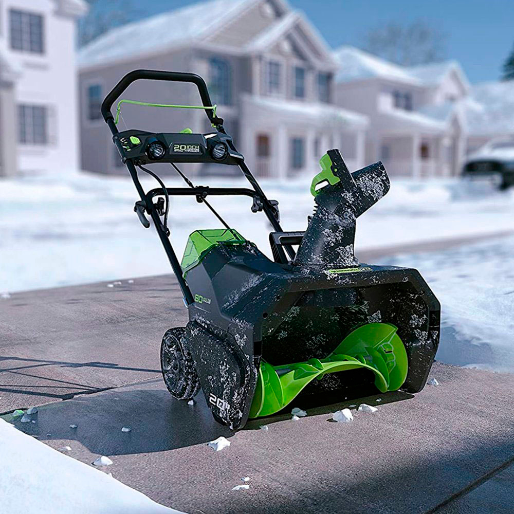 Left View: Greenworks - 80V 20” Cordless Brushless Snow Blower with 4.0 Ah Battery and Rapid Charger - Green