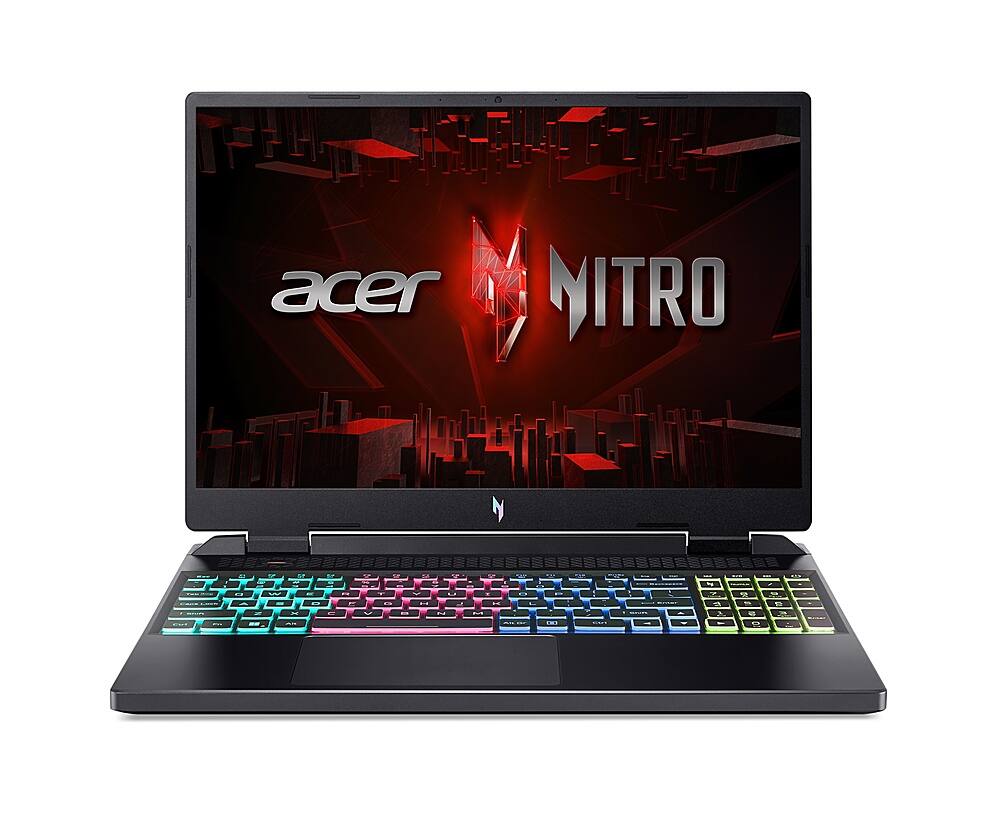 Front. Acer - Nitro 16 - 16" 165Hz Gaming Laptop WUXGA – AMD Ryzen 5 7640HS with 8GB Memory - GeForce RTX 4050 - 512GB PCIe Gen 4 SSD - Obsidian Black.