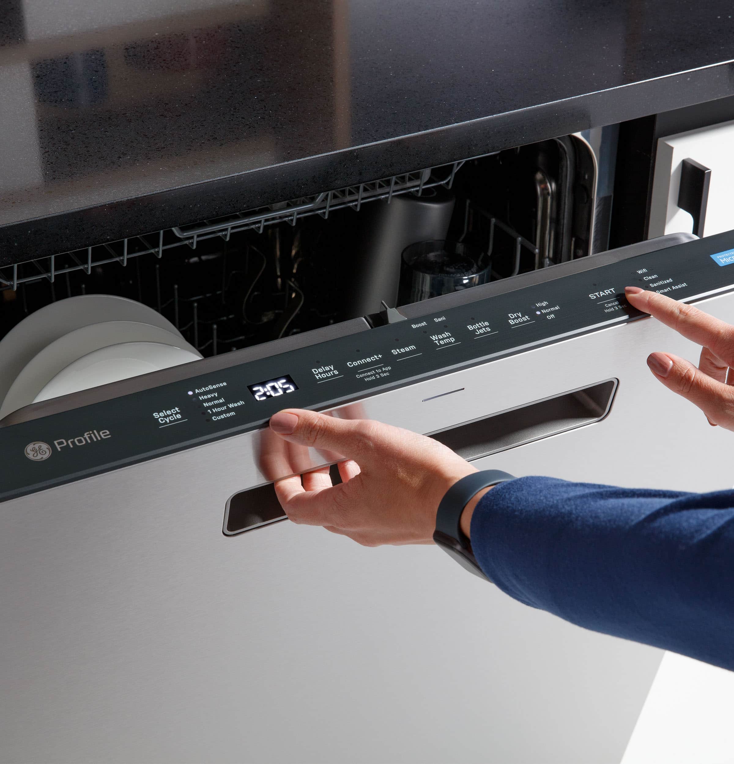 Alt View 18. GE Profile - 24" Top Control Dishwasher with Microban Antimicrobial Protection and Sanitize Cycle - Stainless Steel.