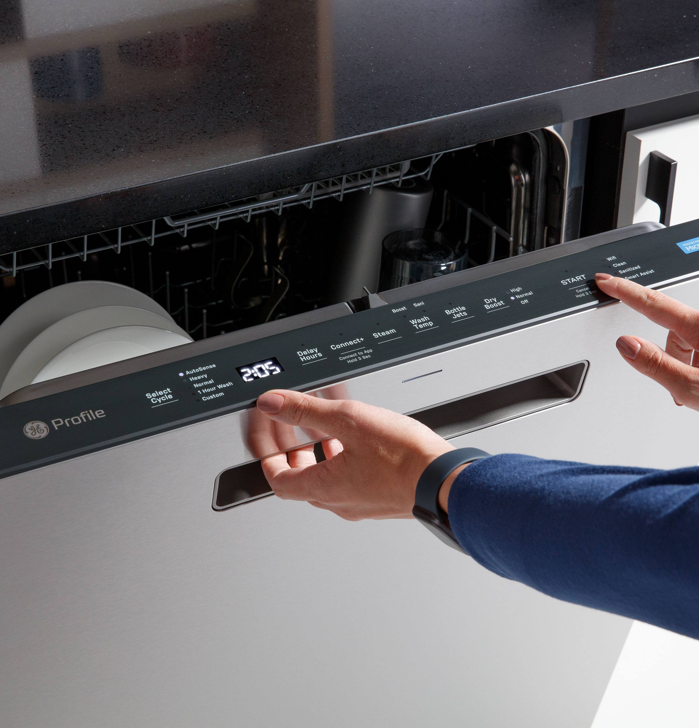 Alt View 18. GE Profile - 24" Top Control Dishwasher with Microban Antimicrobial Protection and Sanitize Cycle - Stainless Steel.