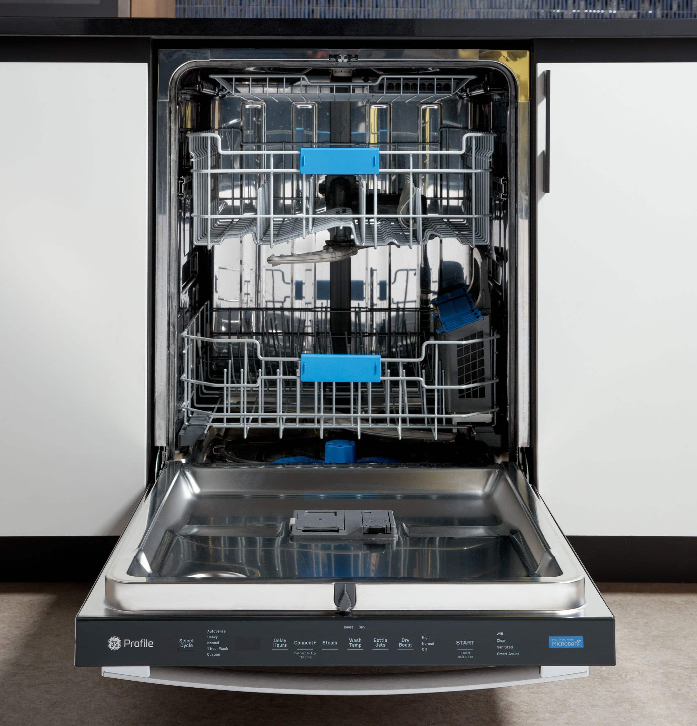 Alt View 24. GE Profile - 24" Top Control Dishwasher with Microban Antimicrobial Protection and Sanitize Cycle - Stainless Steel.