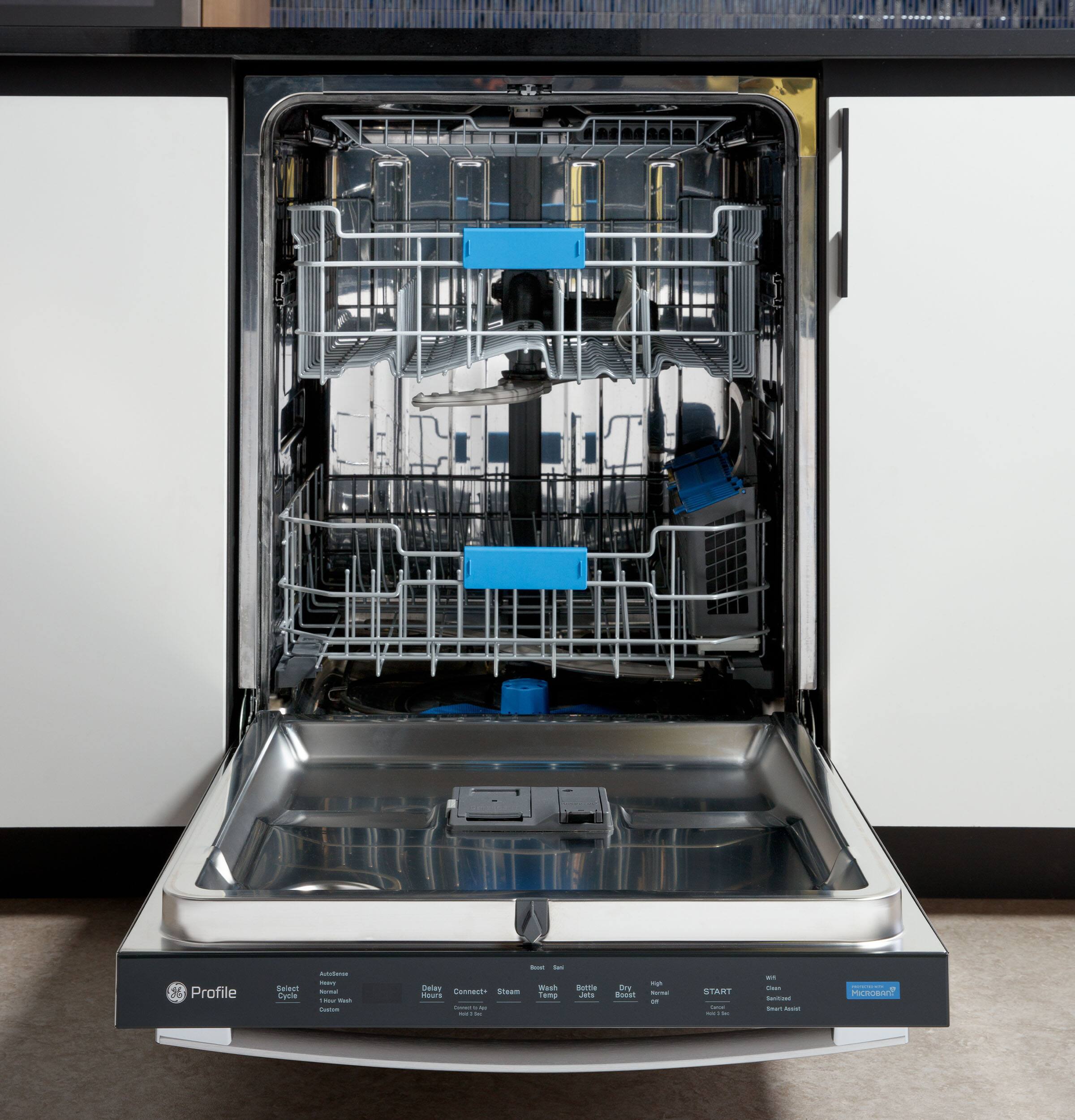 Alt View 24. GE Profile - 24" Top Control Dishwasher with Microban Antimicrobial Protection and Sanitize Cycle - Stainless Steel.
