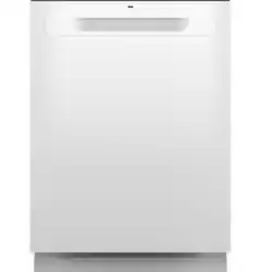 GE - 24" Top Control Built-In Stainless Steel Tub Dishwasher with 3rd Rack, Santize Cycle and 45 dBA - White - Front_Zoom