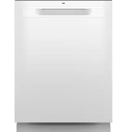 Front. GE - 24" Top Control Built-In Stainless Steel Tub Dishwasher with 3rd Rack, Santize Cycle and 45 dBA - White.
