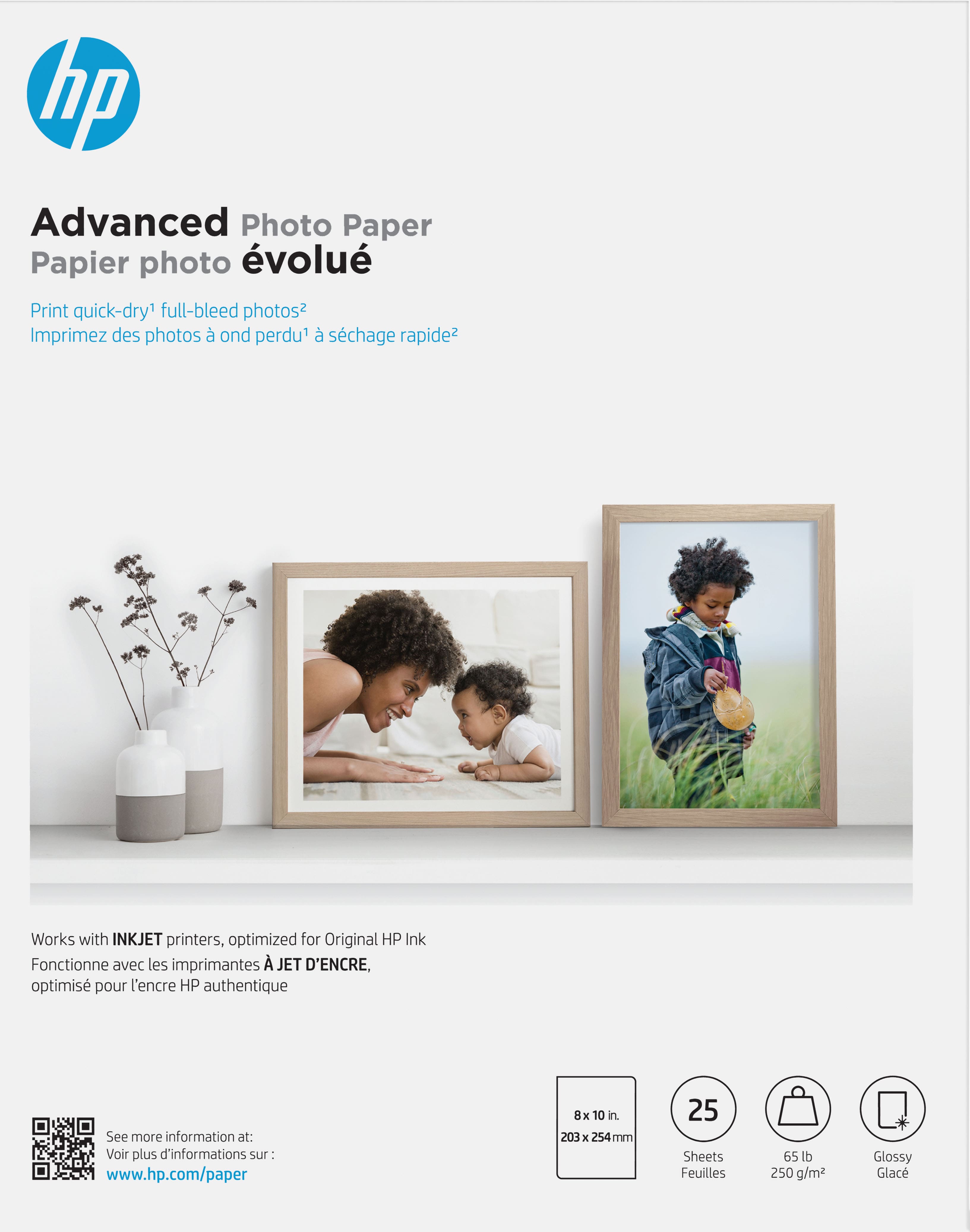 Front. HP - Advanced Glossy 8" x 10" Photo Paper - 25 Count - White.