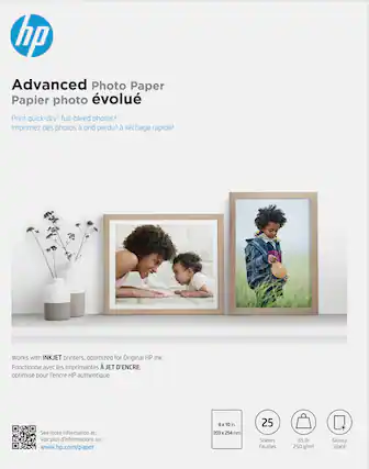 Front. HP - Advanced Glossy 8" x 10" Photo Paper - 25 Count - White.