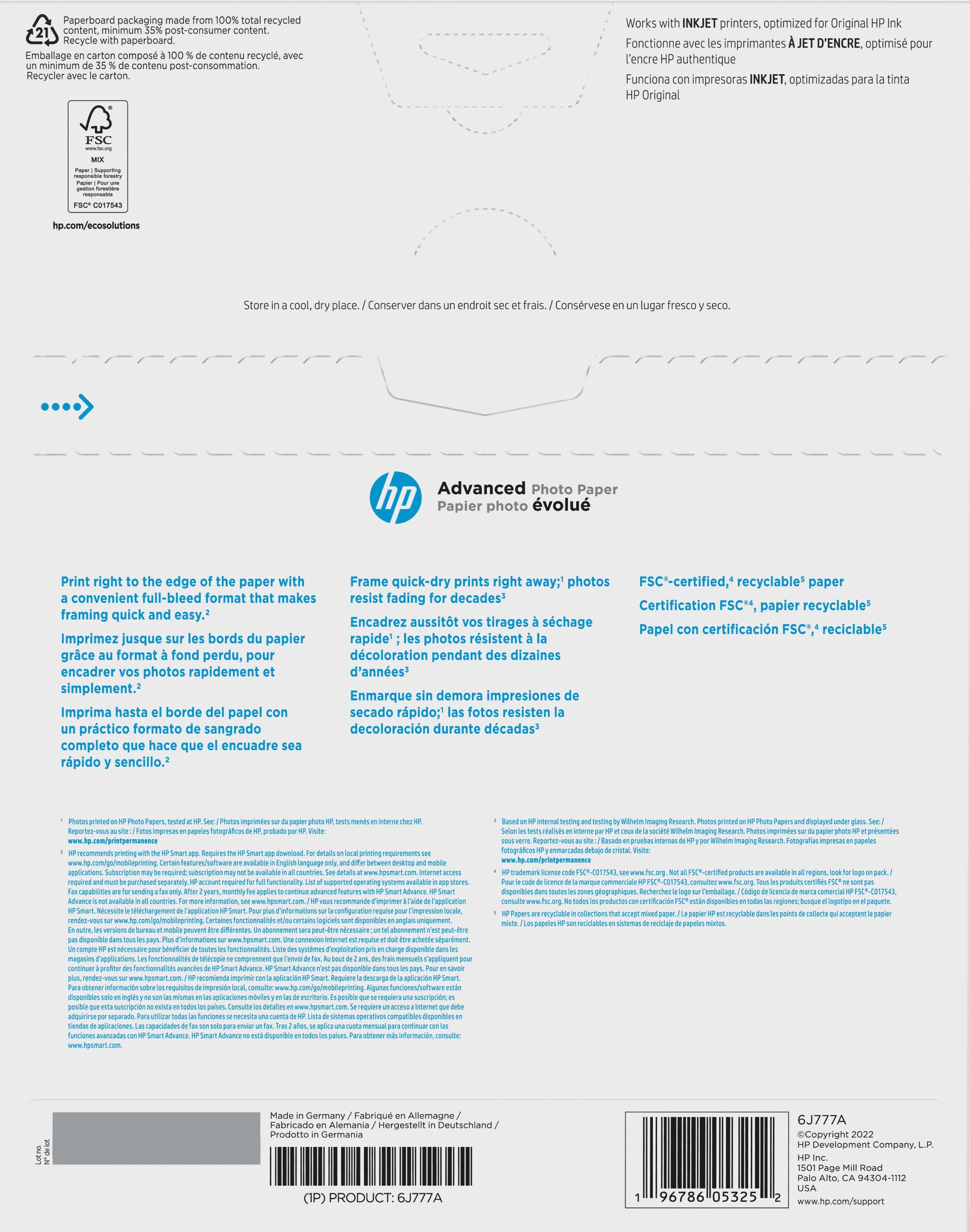 Alt View 12. HP - Advanced Glossy 8" x 10" Photo Paper - 25 Count - White.