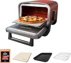 Front. Ninja - Woodfire Pizza Oven, 8-in-1 Outdoor Oven, 5 Pizza Settings, 700°F, Smoker, Woodfire Technology, Electric - Terracotta Red.